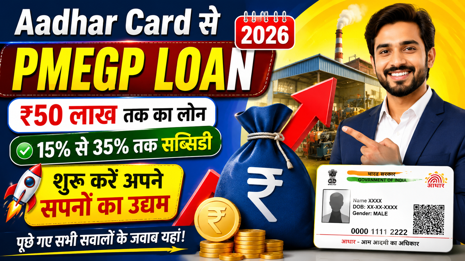 Aadhaar Card Se PMEGP Loan 2026: Loan Up to ₹50 Lakh, Government Subsidy, Eligibility & Application Process
