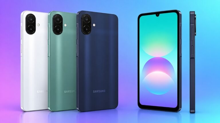 amsung Galaxy A08 smartphone featuring a 50MP camera, 6000mAh battery, and 90Hz display